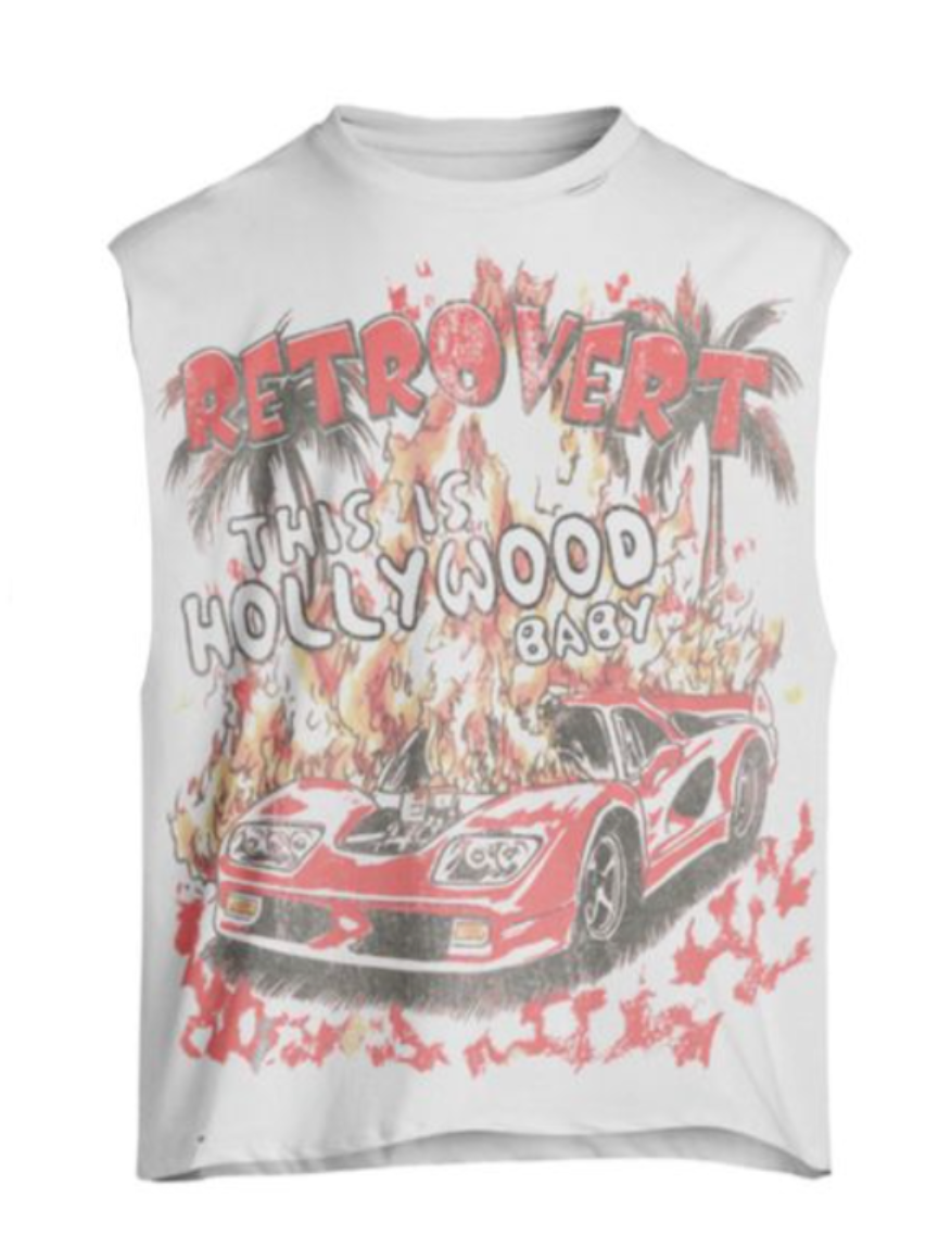Retrovert This Is Hollywood Red Cut Off Tee White