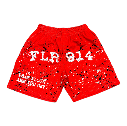 Floor914 Paint Splatter Mesh Shorts Red