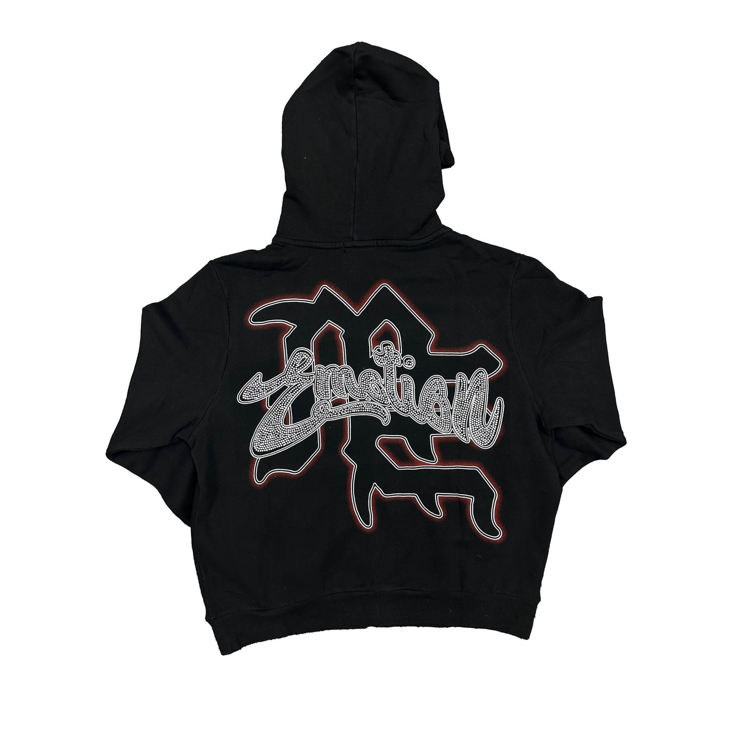 Mixed Emotion Angel Rhinestone Zip Up Hoodie Black