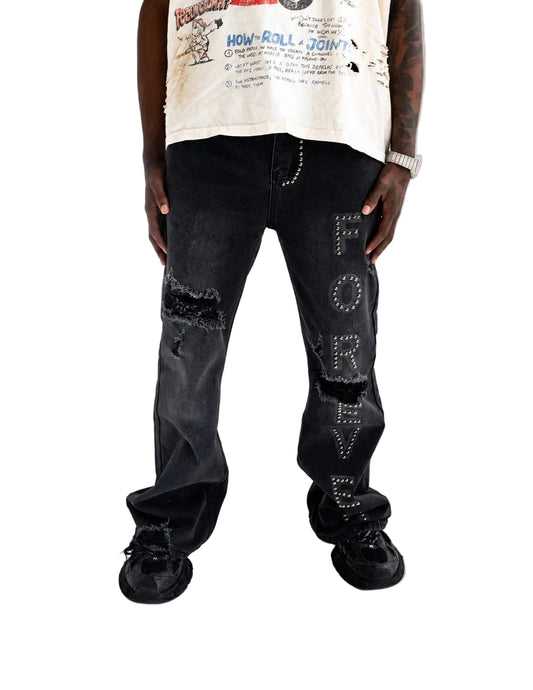 Forever Hungry Flared Denim Jeans Black