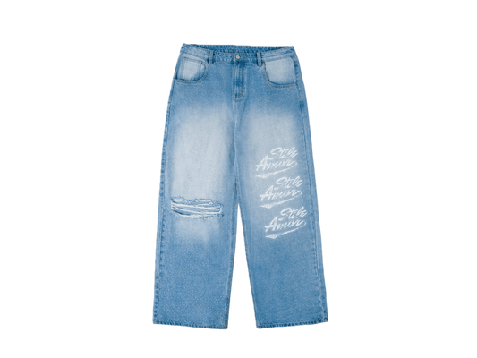 Stile Amor Rhinestone Baggy Jeans Blue